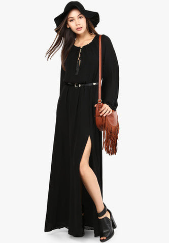 Black Belted Long Dress